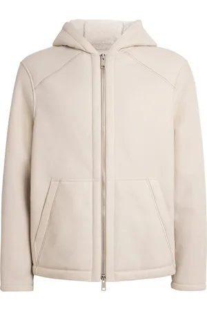 YVES SALOMON Leather Shearling Zip-Up Hoodie