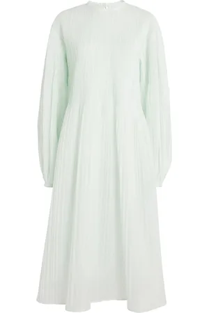 Jil Sander Cotton Semi-Sheer Pleated Midi Dress