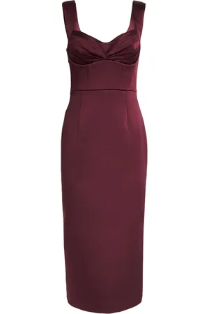 Rebecca Vallance Bonded Satin Merlot Midi Dress