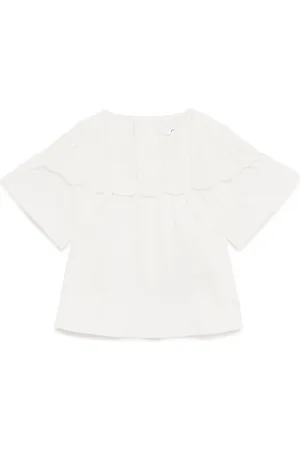 Chloé Cotton Ruffle-Trim Blouse