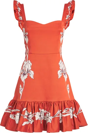 La DoubleJ Stretch-Cotton Floral Gingerbread Mini Dress