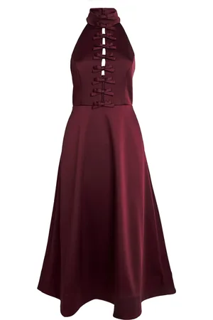 Rebecca Vallance Satin Merlot Midi Dress