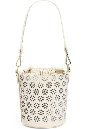 Maje Leather Perforated Drawstring Bucket Bag