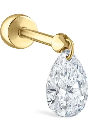 Maria Tash Yellow Floating Pear Diamond Charm Threaded Stud Earring