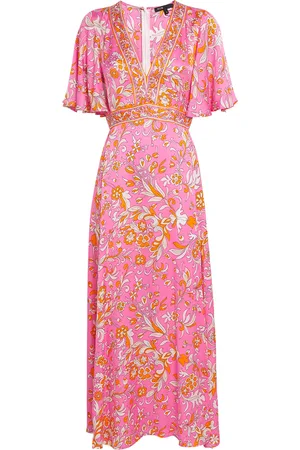 Maje Satin Floral Midi Dress