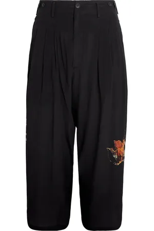 YOHJI YAMAMOTO Silk Floral Print Pleated Trousers