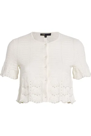 Maje Pointelle Beaded Cropped Cardigan