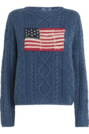 Ralph Lauren Cotton Aran-Knit Flag Sweater