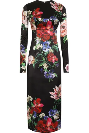 Dolce & Gabbana Satin Floral Print Midi Dress