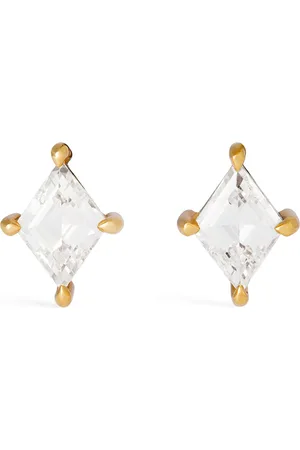 Azlee Yellow and Diamond Lozenge Stud Earrings