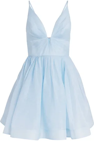 ZIMMERMANN Linen-Silk Plunge-Neck Mini Dress