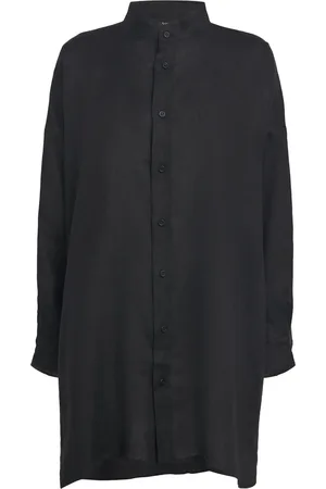 ‎Eskandar‎ Linen Collarless A-Line Shirt