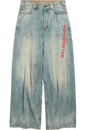 Balenciaga Logo-Embroidered Wide-Leg Jeans