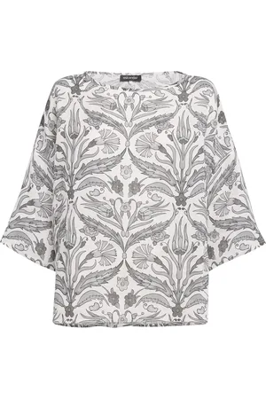 ‎Eskandar‎ Linen Floral Boat-Neck Blouse