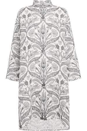 ‎Eskandar‎ Linen Floral Collarless Shirt