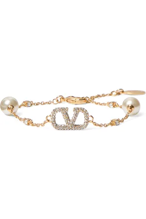 VALENTINO GARAVANI Embellished VLogo and Faux Pearl Bracelet
