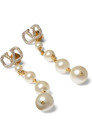 VALENTINO GARAVANI Embellished VLogo and Faux Pearl Drop Earrings