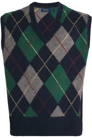 Ralph Lauren Wool-Cotton Big Fit Argyle Sweater Vest