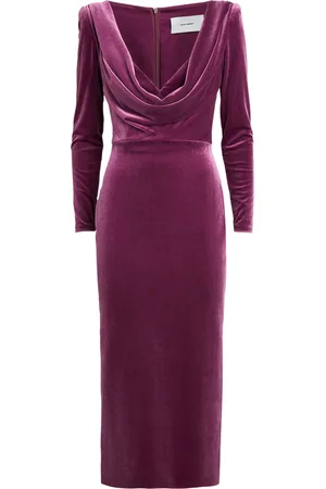 ALEX PERRY Velvet Draped Midi Dress