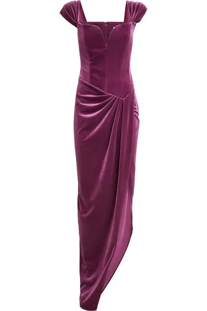 ALEX PERRY Stretch-Velvet Asymmetric Gown