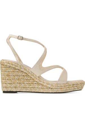 Jimmy Choo Ayla 85 Metallic Leather Wedge Sandals