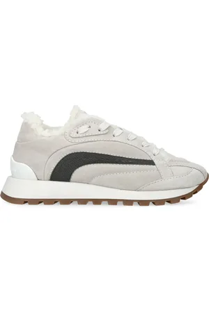 Brunello Cucinelli Suede Shearling-Trim Sneakers