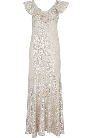 Cowl Neck Drape Sequin Maxi Dress