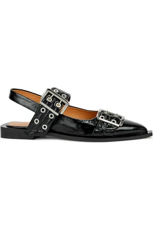Ganni Buckle Ballerina Patent Faux Leather Slingback Flats UK4 - 4
