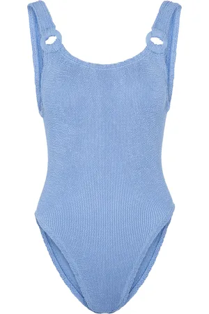 Hunza G Domino Seersucker Swimsuit, , One Size, Scoop-neck, Elasticated, Hoop Details, Low Back, Hand Wash, Swimsuit Domino