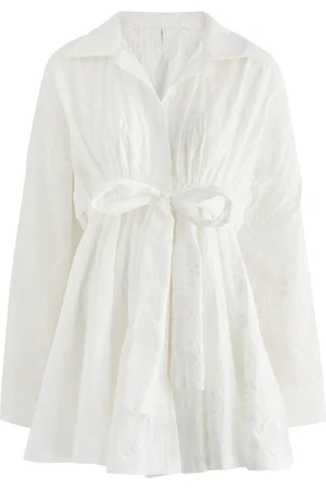 Norma Kamali Floral-embroidered Cotton Mini Shirt Dress - - M (UK12 / M)