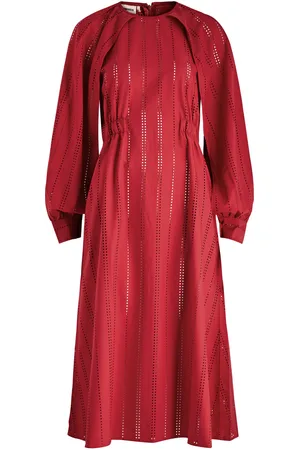 LOVEBIRDS Laser-cut Twill Midi Dress - - L (UK16)