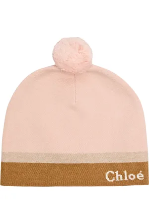 Chloé Kids Pompom Striped Cotton-blend Beanie