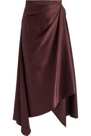 Erdem Asymmetric Draped Satin Midi Skirt - - 14 (UK14 / L)