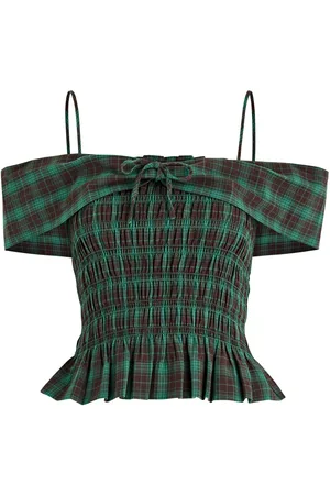 Damson Madder Elsa Smocked Checked Cotton top - - 14 (UK14 / L)