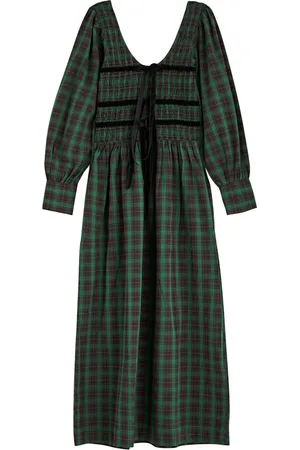 Damson Madder Elle Checked Cotton Midi Dress - - 10 (UK10 / S)