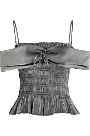 Damson Madder Elsa Smocked Metallic Taffeta top - - 6 (UK6 /xs)