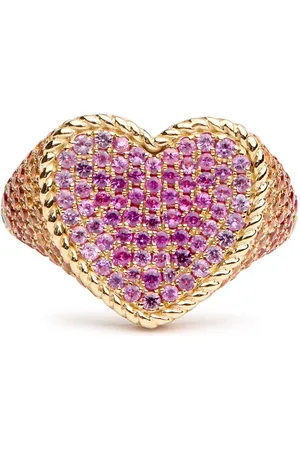 YVONNE LÉON Chevaliere Coeur Rainbow 9kt Gold Ring - - 56 (56cm / S)
