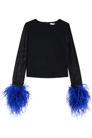 ALICE+OLIVIA Delaina Feather-trimmed Mesh top - - L (UK14 / L)