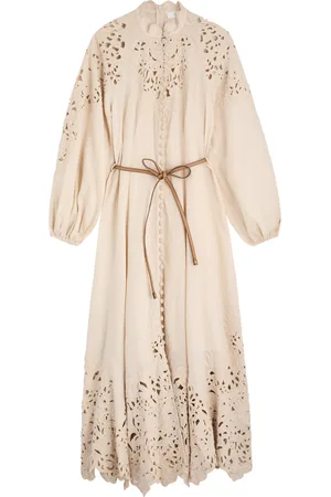 ZIMMERMANN Wylie Embroidered Linen Midi Dress - - 1 (UK 10 / S)