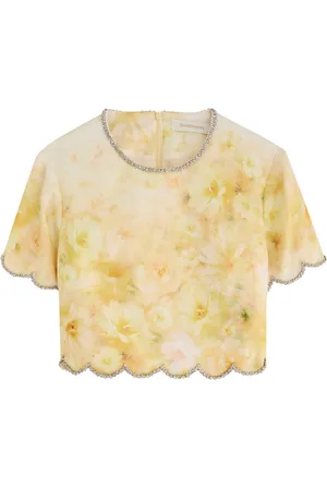 ZIMMERMANN Crush Floral-print Embellished Linen top - - 0 (UK 8 / S)