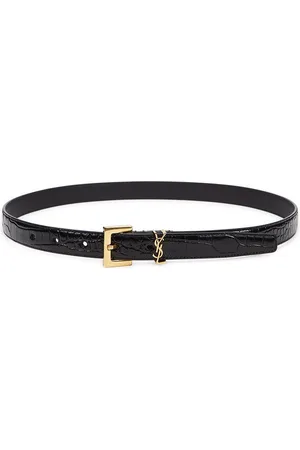 Saint Laurent Logo Crocodile-effect Leather Belt