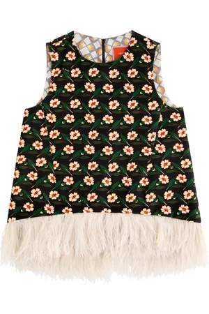 La DoubleJ La Scala Floral Feather-trimmed Velvet top - - L (UK14 / L)