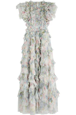 Needle & Thread Hydrangea Genevieve Floral-print Ruffle Tulle Gown - - 2 (UK6 /xs)
