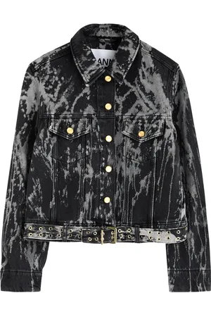 Ganni Marble-wash Belted Denim Jacket - - 38 (UK10 / S)