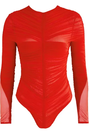 MUGLER Ruched Mesh Bodysuit - - 42 (UK14 / L)