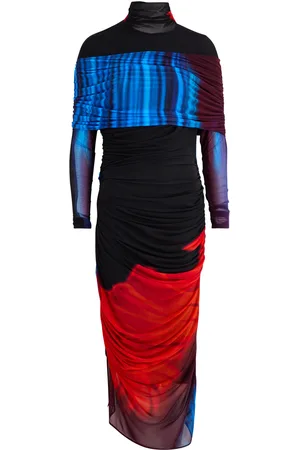 MUGLER Printed Draped Tulle Midi Dress - - 40 (UK12 / M)