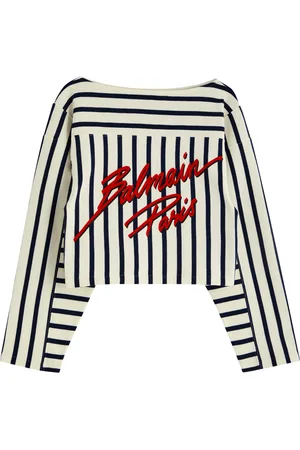 Balmain Logo-print Striped Cotton top - - M (UK12 / M)