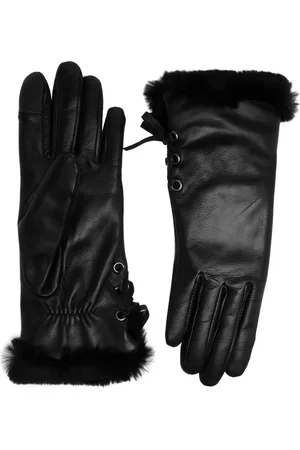 AGNELLE Aliette Faux Fur-trimmed Leather Gloves - - 6.5 (S)