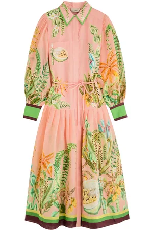 ALÉMAIS Papaya Printed Flax Maxi Shirt Dress - - 12 (UK12 / M)