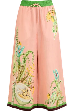 ALÉMAIS Papaya Floral-print Flax Trousers - - 10 (UK10 / S)